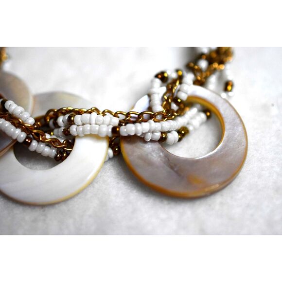 Vintage Unique Abalone/Mother Of Pearl Beaded Gold Tone Bracelet - Picture 3 of 3